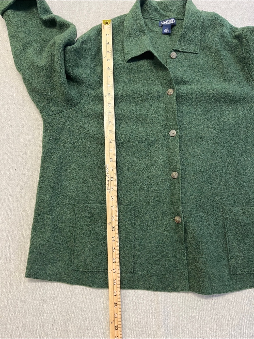 Lands’ End 100% Wool Green Button Front Jacket 24W Plus - Picture 10 of 13